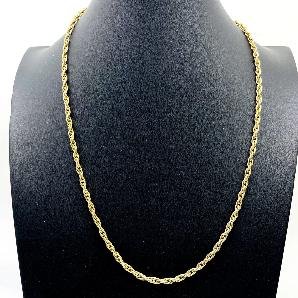 Signed Roget Gold Tone Rope Chain Necklace Vintage Twisted Link